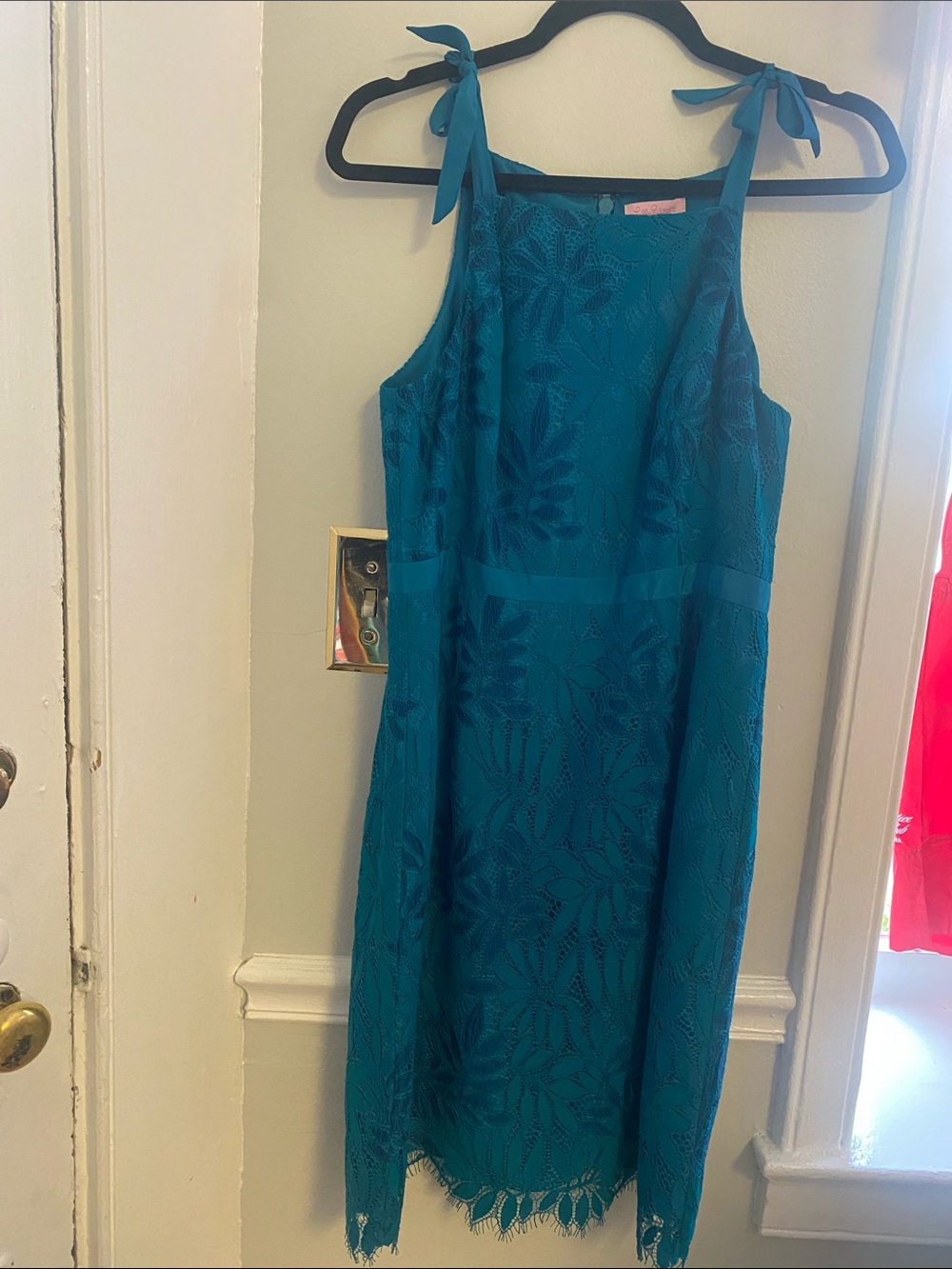 Lilly Pulitzer Teal Lace Tie-Shoulder Midi Dress